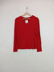 Vorschaubild 2 von Damen Langarmshirt V-Ausschnitt Gr. 40 Rot Casual