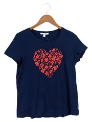 Vorschaubild 1 von Damen T-Shirt Herz-Print Blau Gr. 40/L Casual Baumwolle