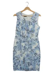 Vorschaubild 1 von Damen Etuikleid Gr. 38 Blau Blumenmuster ärmellos