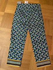 Vorschaubild 2 von Damen Stoffhose Gr. 36 Geometrisch Muster Grün Blau Baumwolle