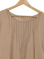 Vorschaubild 2 von Damen Bluse Beige Kurzarm mit Faltendetail Gr. M Baumwolle Casual