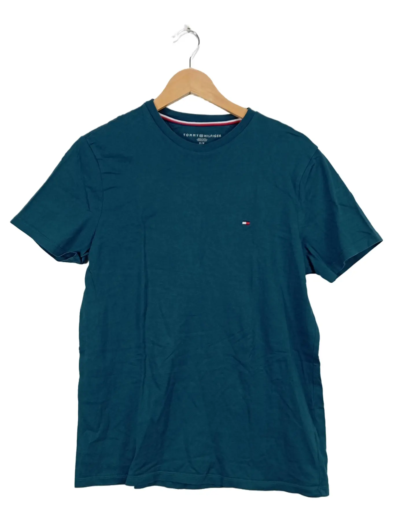 TOMMY HILFIGER Herren T-Shirt Basic Logo Petrol Gr. S 100% Baumwolle