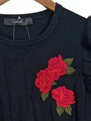 Vorschaubild 3 von Damen Pullover Gr. 40/L Schwarz mit Rosenstickerei & Rüschen