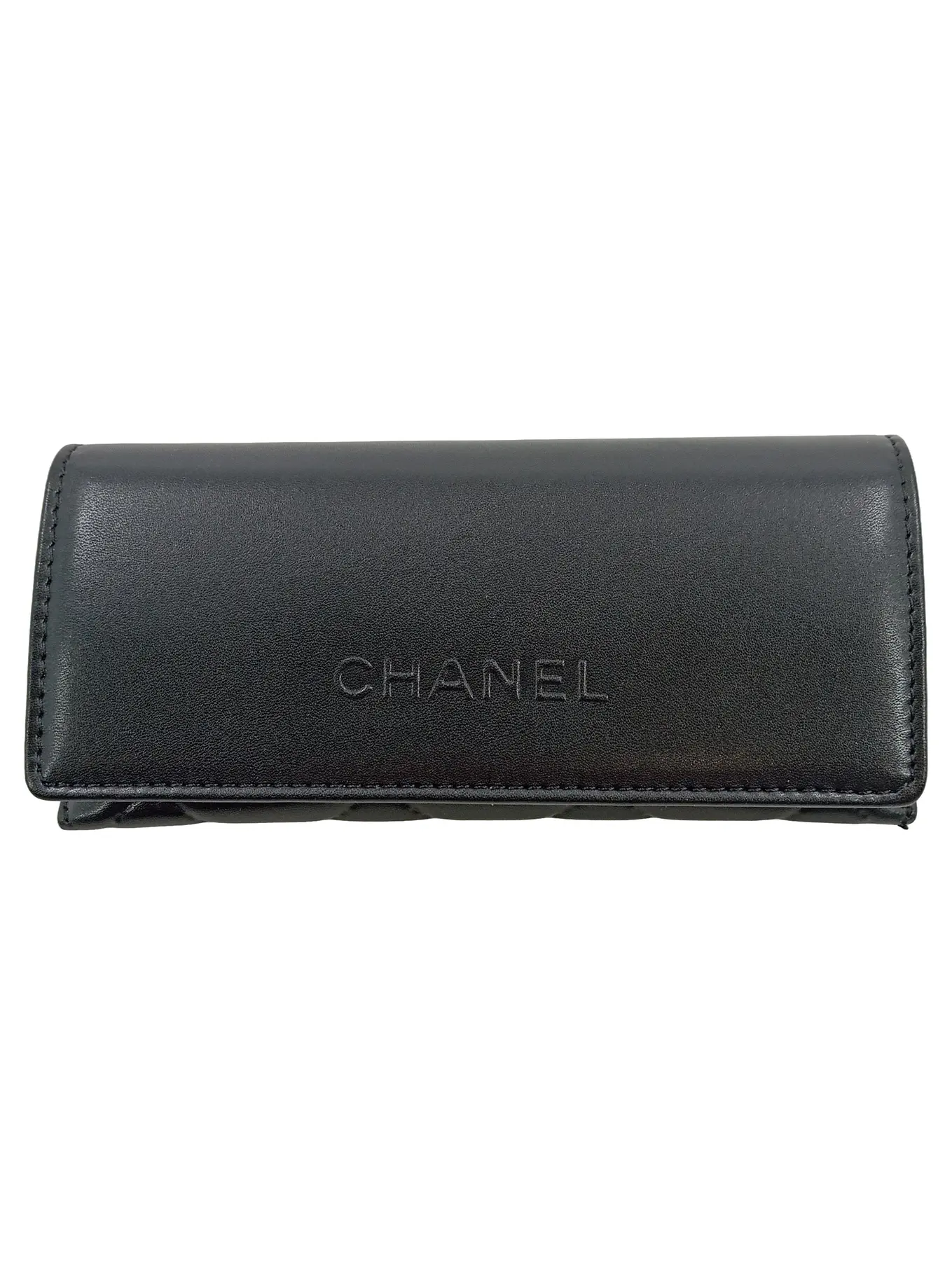 CHANEL Brillenetui Damen Schwarz Leder Etui Sonnenbrille 16 cm