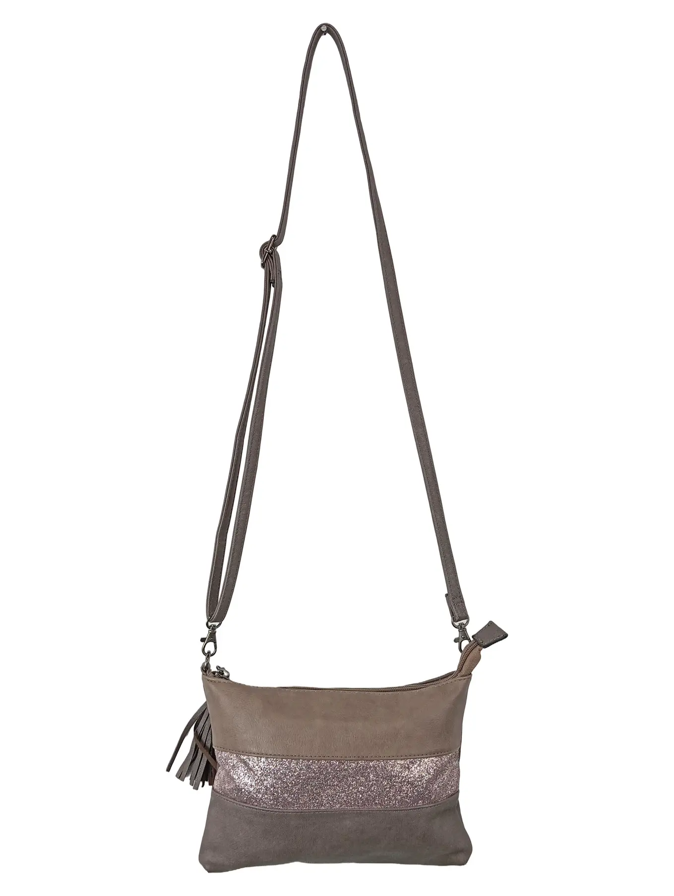 MANDOLINE Damen Umhängetasche Leder Mehrfarbig Glitzerstreifen Casual