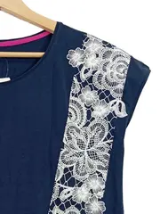 Vorschaubild 3 von Damen T-Shirt Blau Gr. 38 mit Spitze Casual