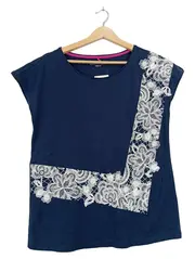 Vorschaubild 1 von Damen T-Shirt Blau Gr. 38 mit Spitze Casual