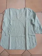 Vorschaubild 2 von Damen Leinen Bluse Gr. 38 Grün Casual 3/4-Arm