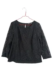 Vorschaubild 1 von Premium Damen Spitzenbluse Schwarz Gr. 36/S Langarm Elegant