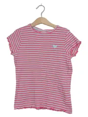 Vorschaubild 1 von Mädchen T-Shirt Gr. 134/140 Rosa Gestreift Herz-Applikation