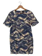 Vorschaubild 1 von Damen Blusenkleid Gr. 36/S Blau Abstrakt Baumwolle Seide Vintage Elegant