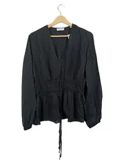 Vorschaubild 1 von Damen Hemdbluse Gr. 42/XL Schwarz V-Ausschnitt Elegant