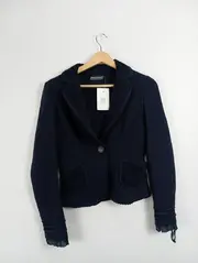 Vorschaubild 2 von Damen Blazer Gr. 34 XS Wolle Business Blau Rüschen Langarm
