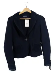 Vorschaubild 1 von Damen Blazer Gr. 34 XS Wolle Business Blau Rüschen Langarm