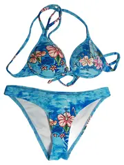 Vorschaubild 1 von Bikini Damen Blumenmuster Blau Größe 38