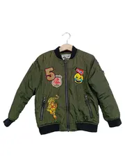 Vorschaubild 1 von Kinder Bomberjacke Gr. 110 Grün Rippstrick Applikationen Streetwear