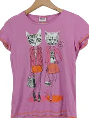 Vorschaubild 2 von Kinder T-Shirt Rosa Katzenmotiv Gr. 158 Kurzarm Baumwolle Freizeit