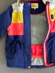 Vorschaubild 3 von Kinder Winterjacke Gr. 140 Kapuze Fellbesatz Blau Gelb Rot