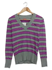 Vorschaubild 1 von Damen Pullover Gr. 34/XS Grau Gestreift V-Ausschnitt Streetwear