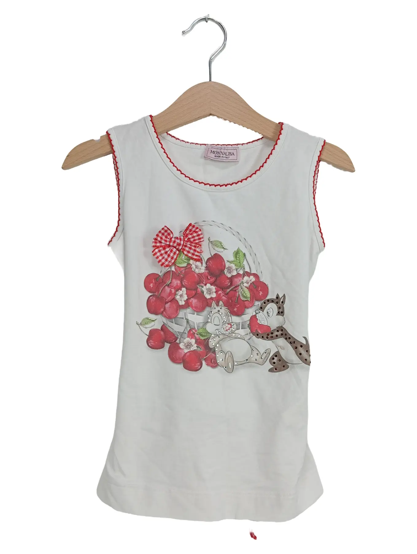 MONNALISA Mädchen Top Gr. 116 Weiß Kirschen Chipmunks Schleife Strass