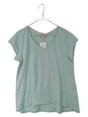 Vorschaubild 1 von Damen T-Shirt Gr. S türkis Basic Kurzarm Baumwolle V-Ausschnitt