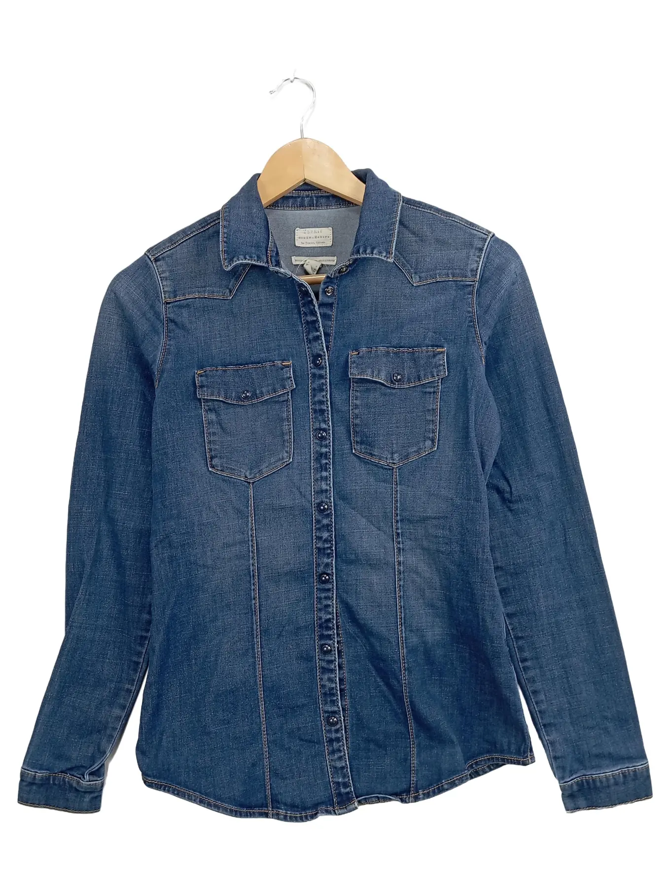 ESPRIT Hemdbluse Damen Jeanshemd Gr. 36/S Blau Casual Langarm