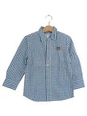 Vorschaubild 1 von Trachtenhemd Kinder Gr. 92/98 Blau Kariert Brezel Stickerei