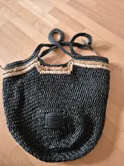 Vorschaubild 3 von Korbtasche Strohtasche Henkeltasche Schwarz Beige Damen Strandtasche