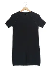 Vorschaubild 1 von Damen Freizeitkleid Gr. 34/XS Schwarz Minimalistisch Rippstrick Kurzarm