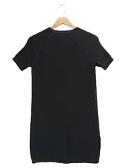 Vorschaubild 2 von Damen Freizeitkleid Gr. 34/XS Schwarz Minimalistisch Rippstrick Kurzarm
