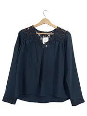 Vorschaubild 1 von Basic Bluse Damen S 36 Blau Spitze Langarm Feminin