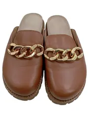 Vorschaubild 2 von Damen Pantoletten Mules Gr. 39 Braun Leder Goldkette