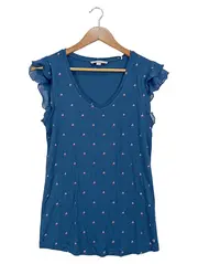 Vorschaubild 1 von Damen T-Shirt Gr. S Blau Segelboot Maritim Rüschen Viskose