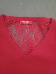 Vorschaubild 2 von Damen Pullover Gr. S Rot Spitze V-Ausschnitt Langarm Baumwolle