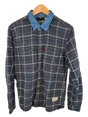 Vorschaubild 1 von Herren Flanellhemd Kariert Blau Gr. M Denim-Kragen Baumwolle