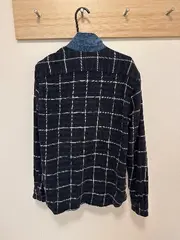 Vorschaubild 2 von Herren Flanellhemd Kariert Blau Gr. M Denim-Kragen Baumwolle