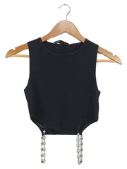 Vorschaubild 1 von Damen Top M Schwarz Modern Rippstrick Strassketten