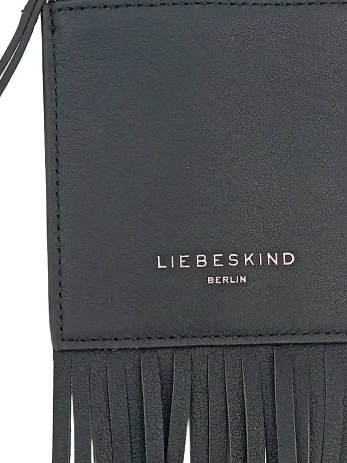 LIEBESKIND BERLIN Pouch Geldbörse Damen Leder Schwarz Fransen 21cm