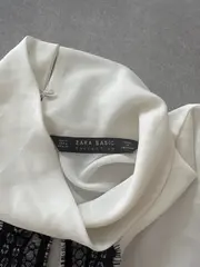 Vorschaubild 5 von Damen Bluse Gr. 38 M Weiß Elegant mit Spitze Rollkragen Langarm