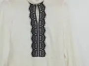 Vorschaubild 3 von Damen Bluse Gr. 38 M Weiß Elegant mit Spitze Rollkragen Langarm