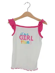 Vorschaubild 1 von Mädchen Top Shirt Gr. 5/110 Weiß Casual Schriftzug Rüschen