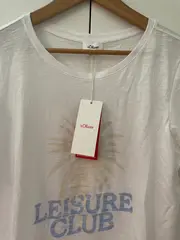 Vorschaubild 3 von Damen T-Shirt Gr. 36 Weiß Casual Palmenprint Schriftzug Leisure Club