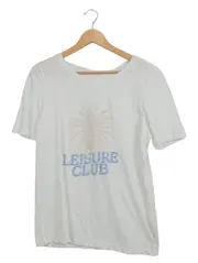 Vorschaubild 1 von Damen T-Shirt Gr. 36 Weiß Casual Palmenprint Schriftzug Leisure Club
