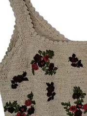 Vorschaubild 4 von Häkel Crop Top Damen Gr. S Beige Blumenstickerei Boho