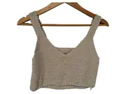 Vorschaubild 2 von Häkel Crop Top Damen Gr. S Beige Blumenstickerei Boho