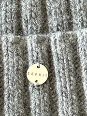 Vorschaubild 4 von Damen Strickmütze Grau Bommel Fellpompon Wolle Acryl Rippstrick