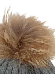 Vorschaubild 3 von Damen Strickmütze Grau Bommel Fellpompon Wolle Acryl Rippstrick