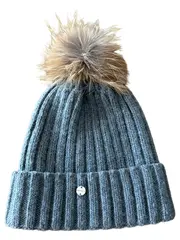 Vorschaubild 2 von Damen Strickmütze Grau Bommel Fellpompon Wolle Acryl Rippstrick