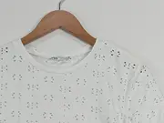 Vorschaubild 2 von Damen T-Shirt Weiß Gr. 38/M Casual Lochmuster Kurzarm Shirt