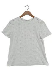 Vorschaubild 1 von Damen T-Shirt Weiß Gr. 38/M Casual Lochmuster Kurzarm Shirt